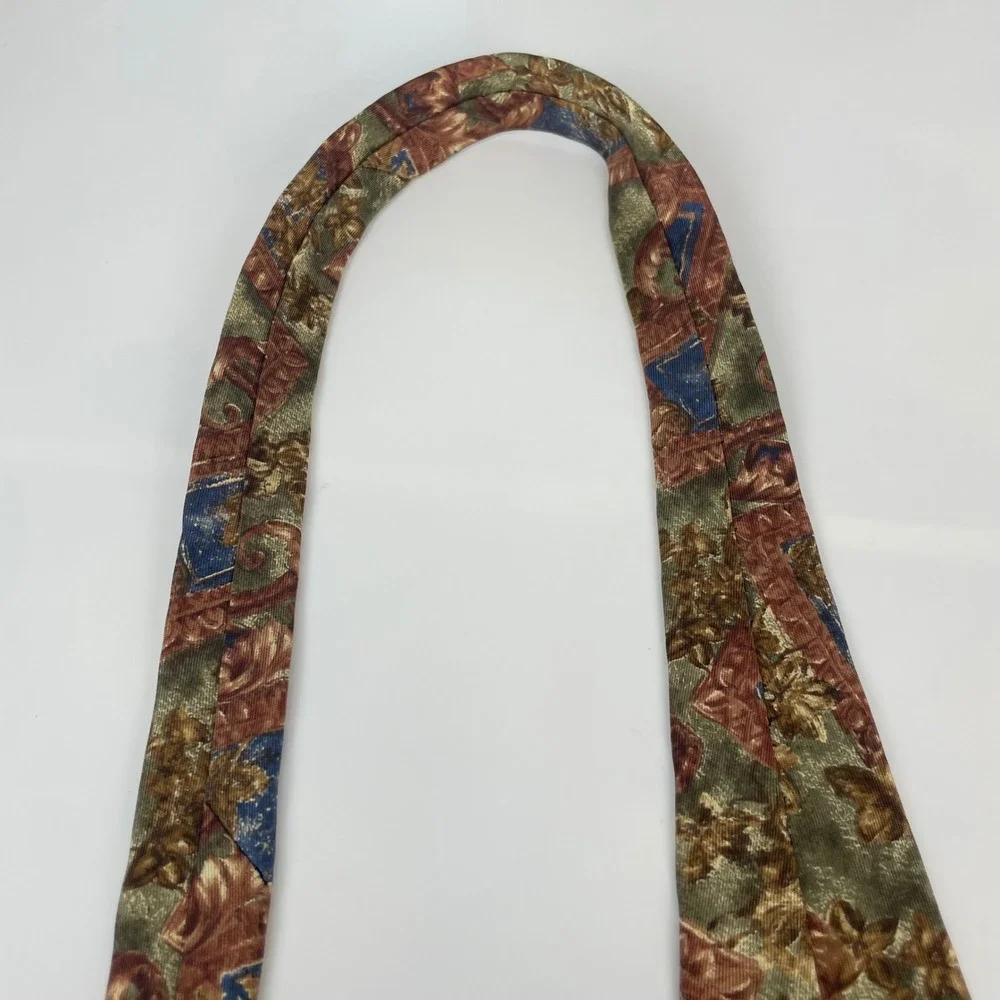 Vintage Deadstock Necktie Detailed Ornate‎ Men Tie Blue Copper Gold Silk Retro